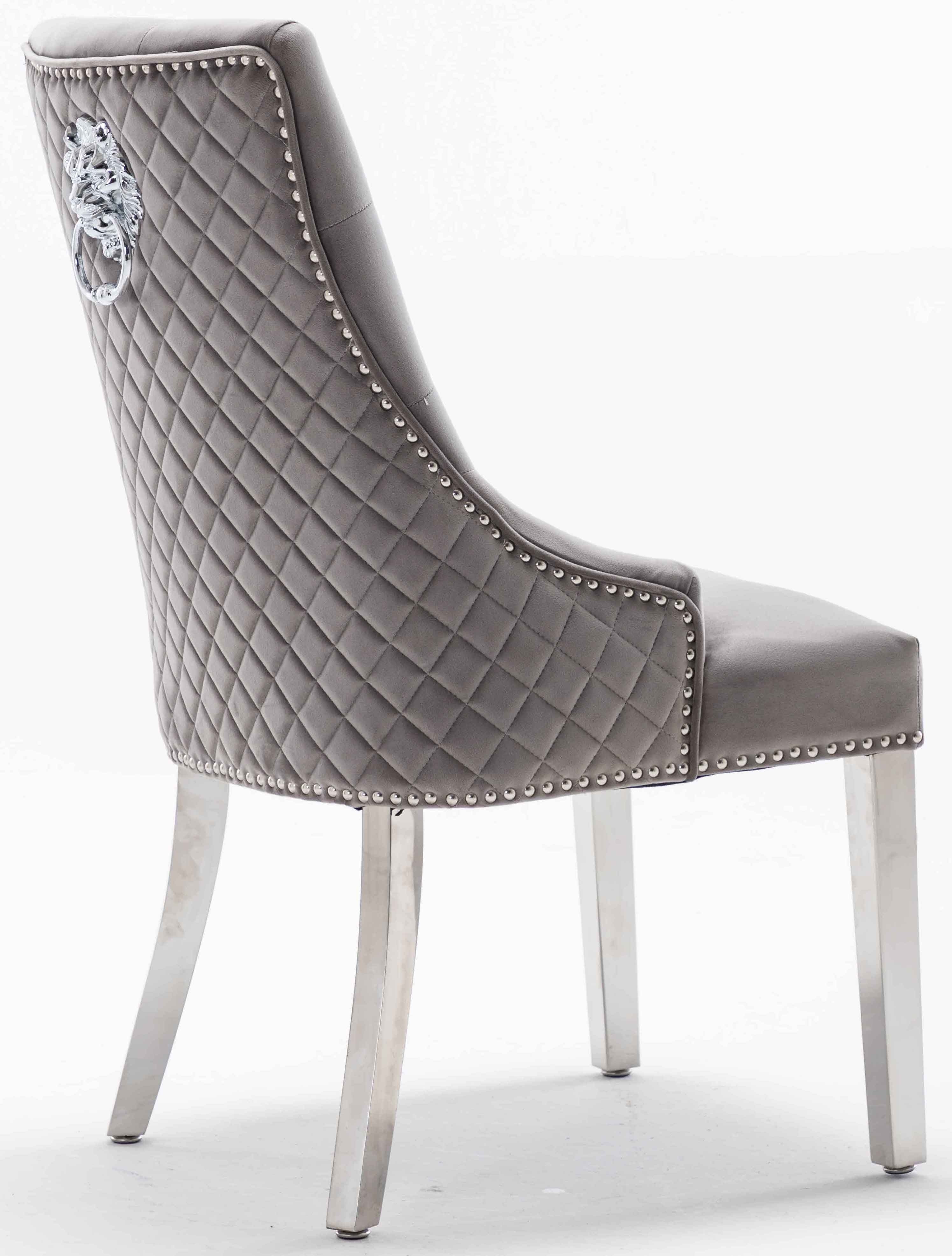 Arianna 200CM White Marble Dining Table With Set of Lion Knocker Plush Velvet Dining Chairs