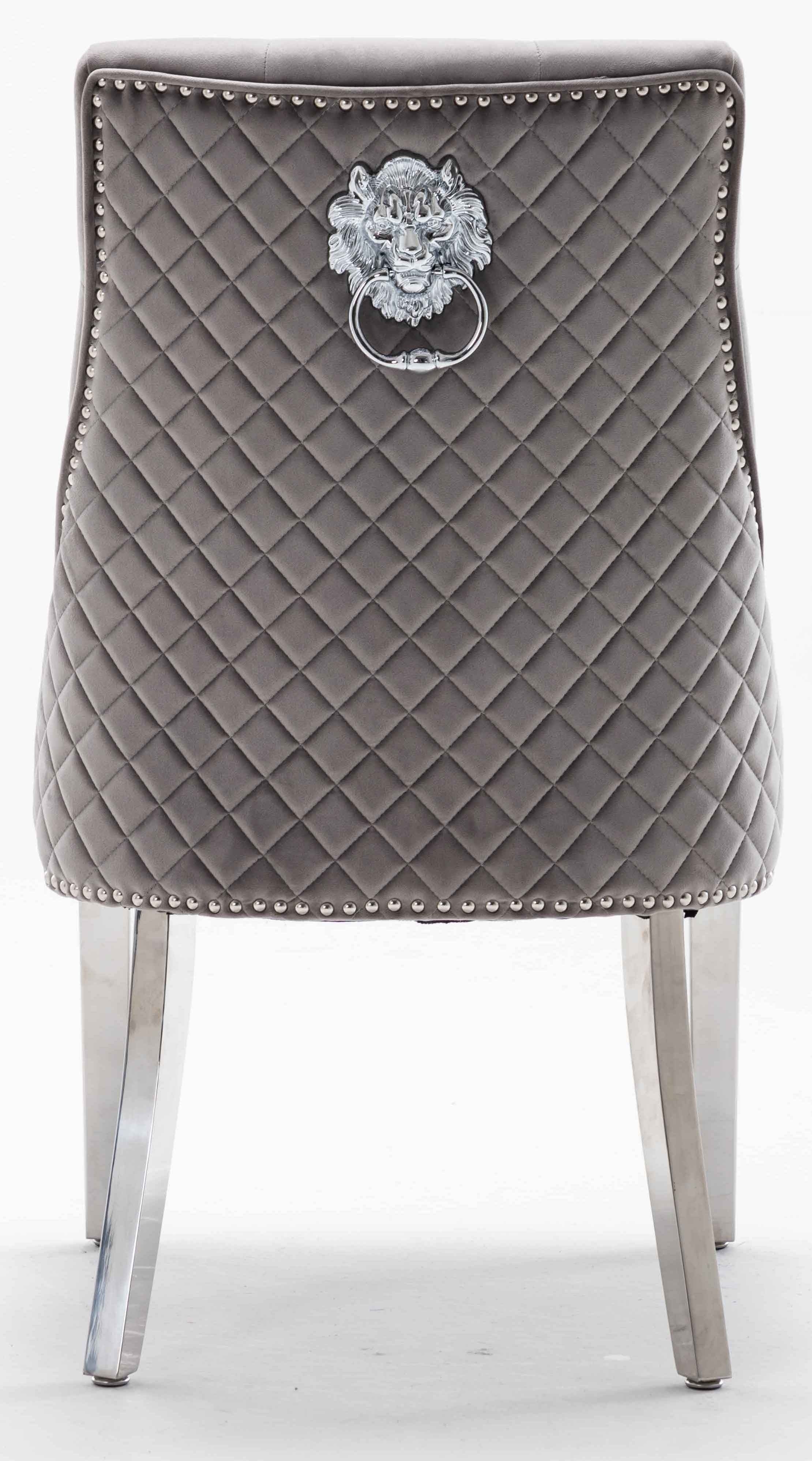 Arianna 200CM White Marble Dining Table With Set of Lion Knocker Plush Velvet Dining Chairs