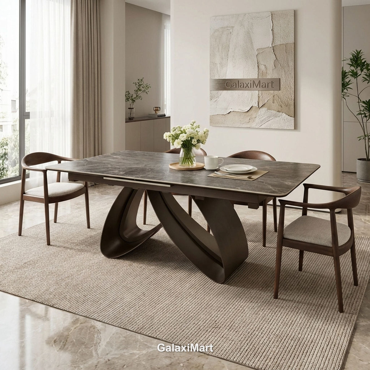 Cheshire Ceramic Extending Dining Table with Fern Walnut Chairs