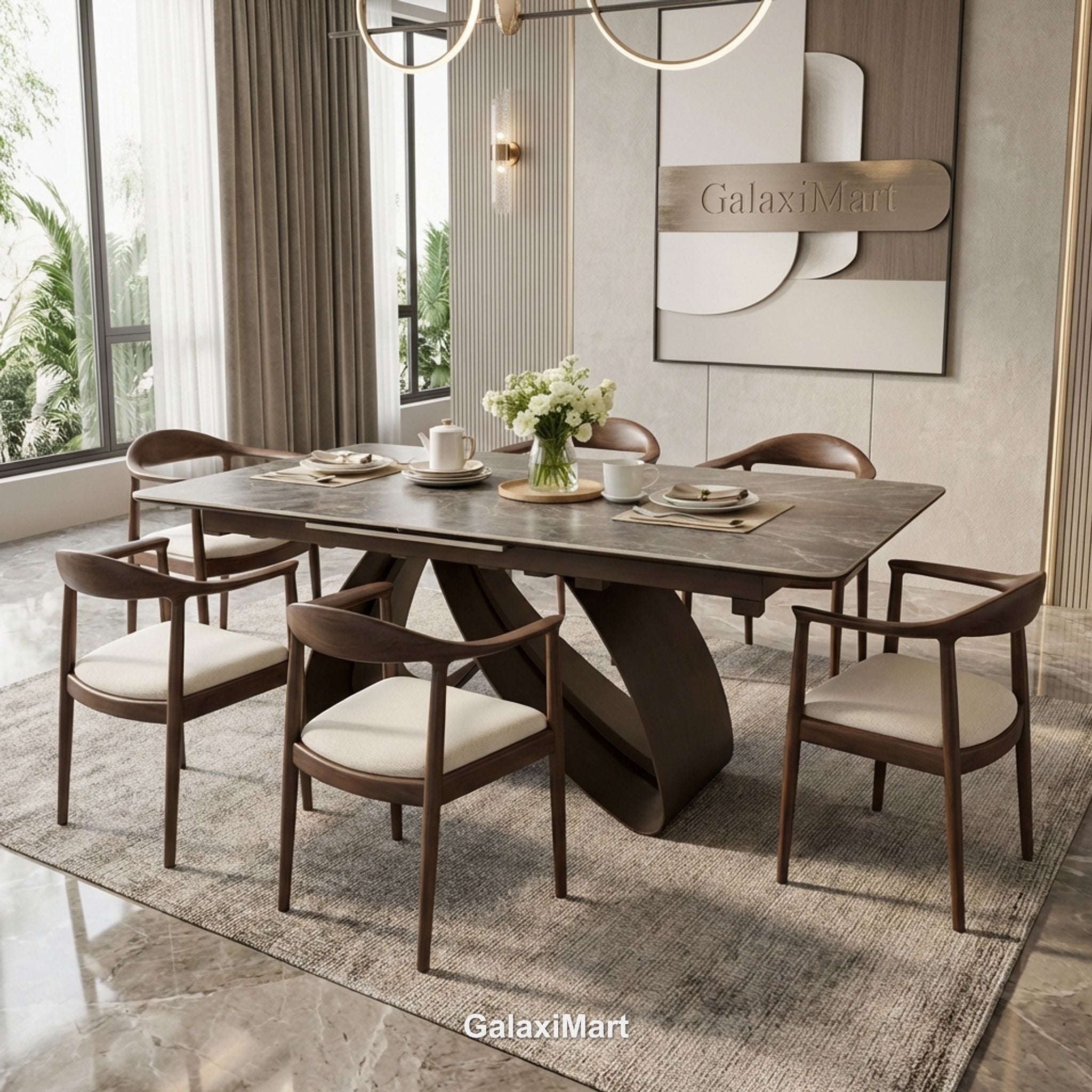 Cheshire Ceramic Extending Dining Table with Fern Walnut Chairs
