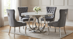 Chelsea Round White Marble Dining Set - Valentino Grey Chairs