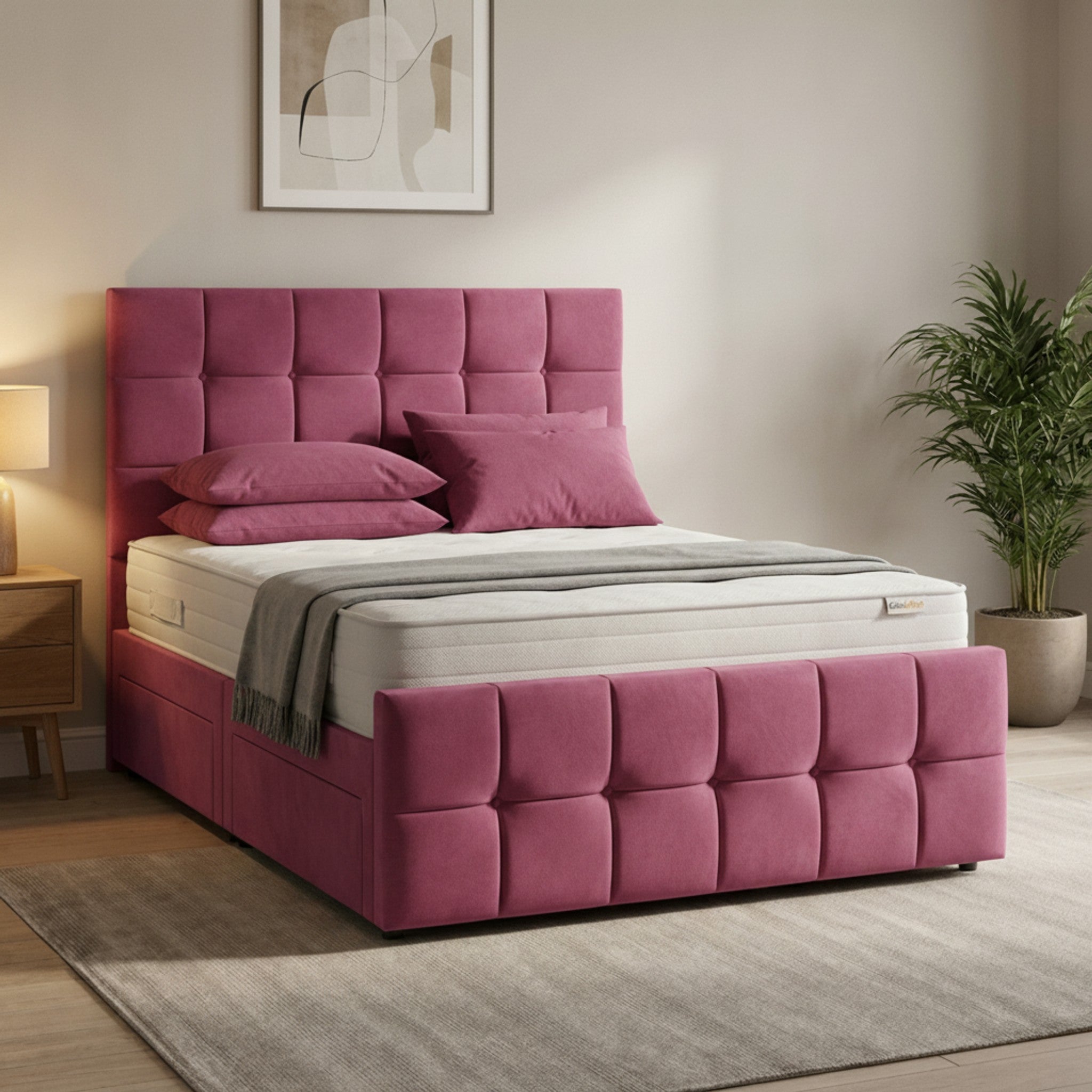 Cerise Cube Divan Bed with Storage