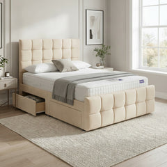 Cream Cube Divan Bed with Storage