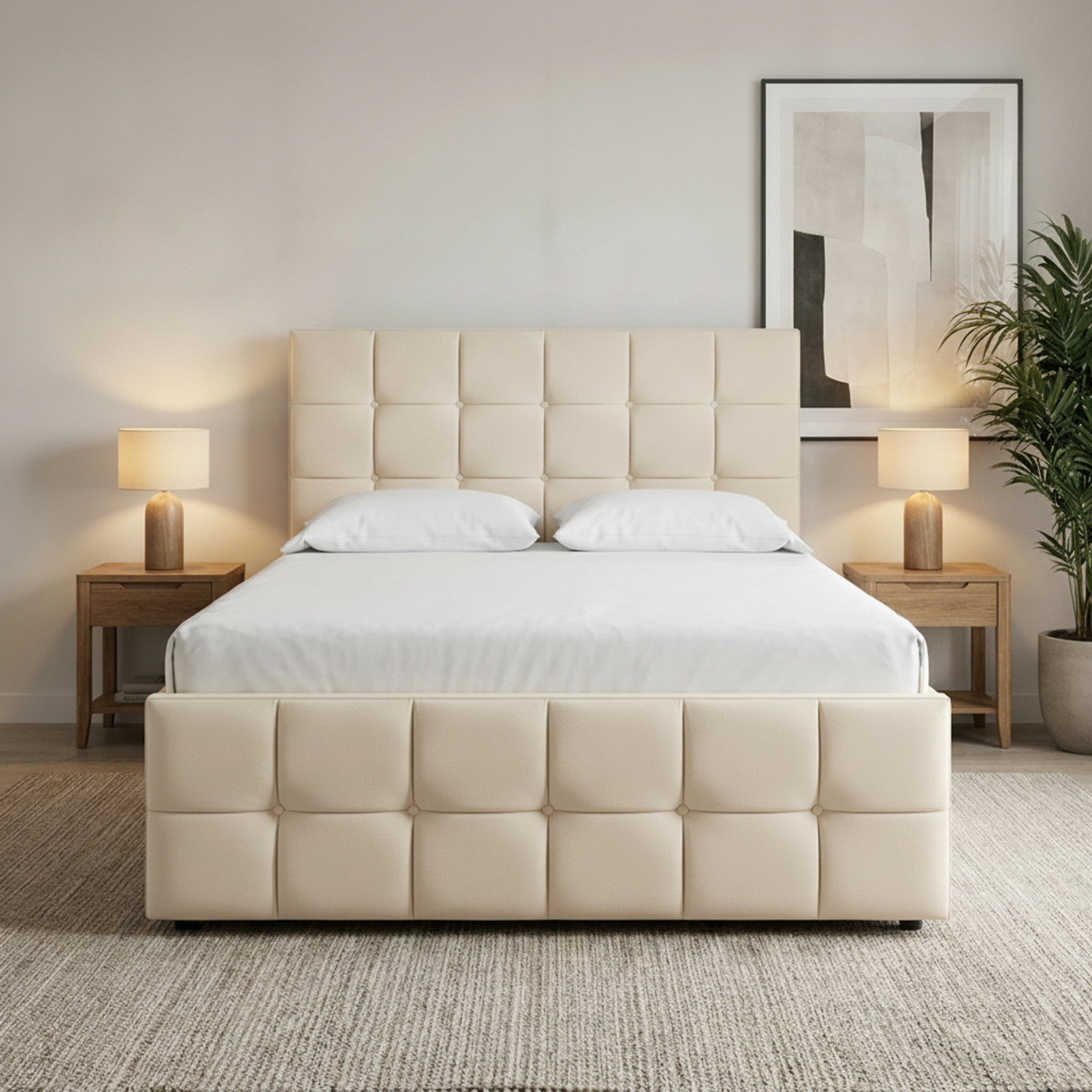 Cream Cube Divan Bed with Storage