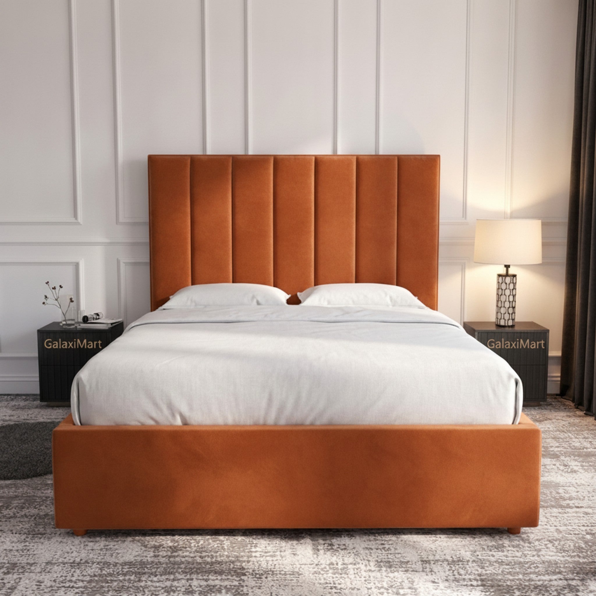 Burnt Orange Cubic Panel Ottoman Bed