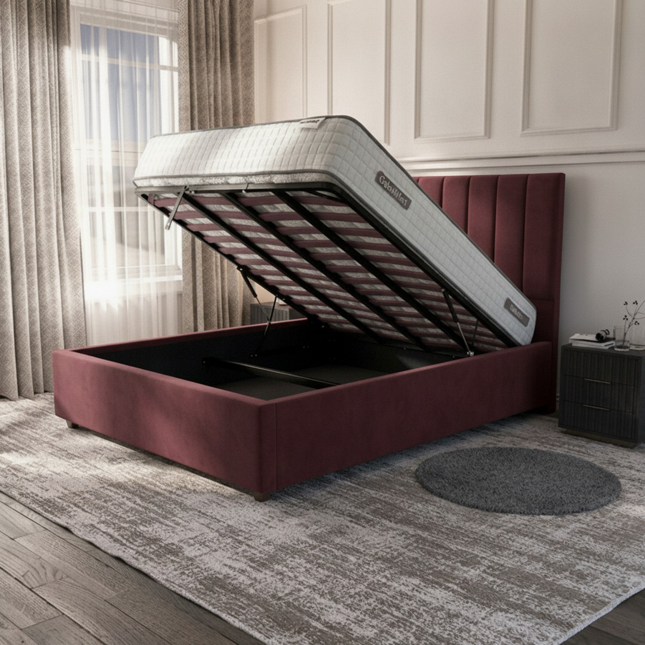 Claret Cubic Panel Ottoman Storage Bed