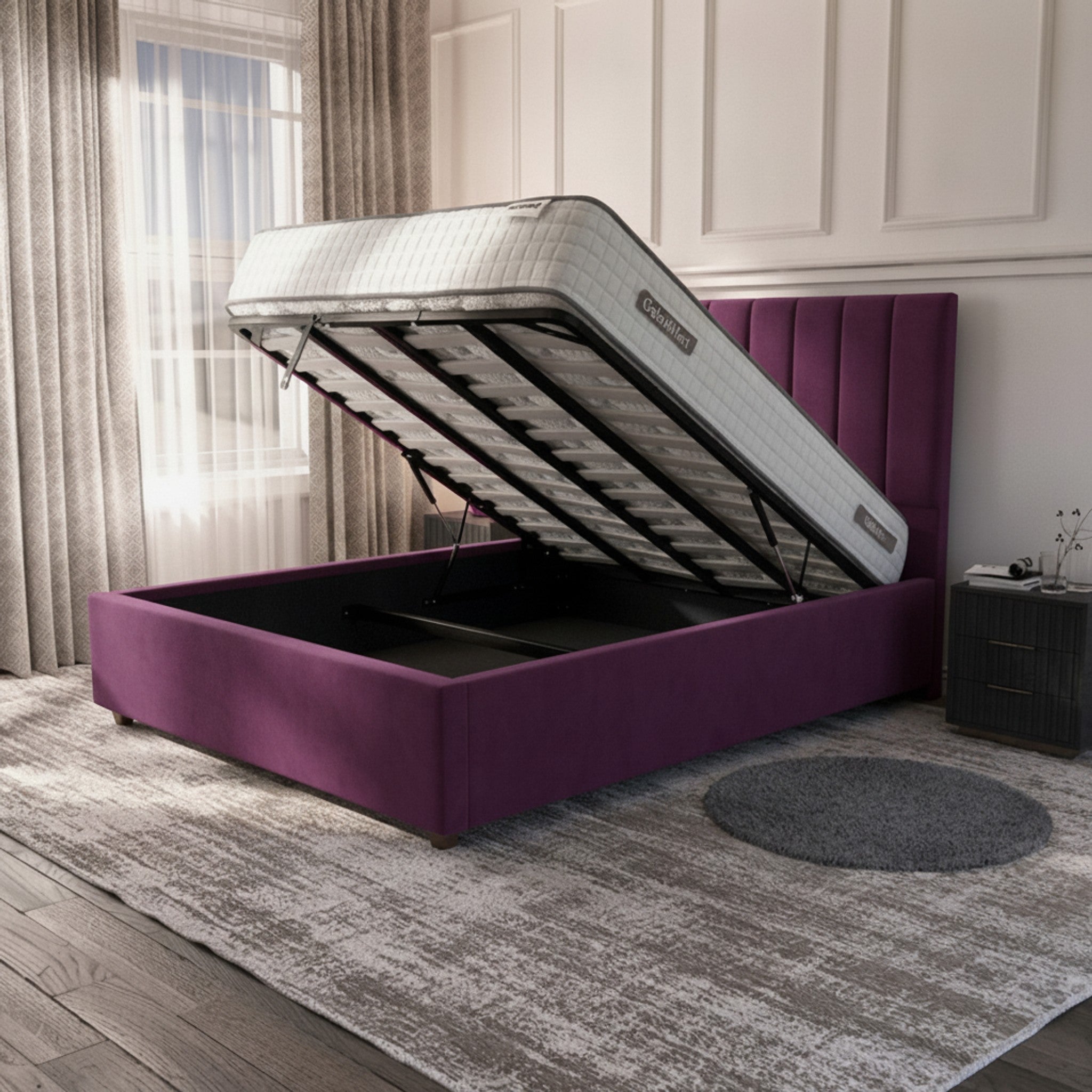 Cerise Cubic Panel Ottoman Bed