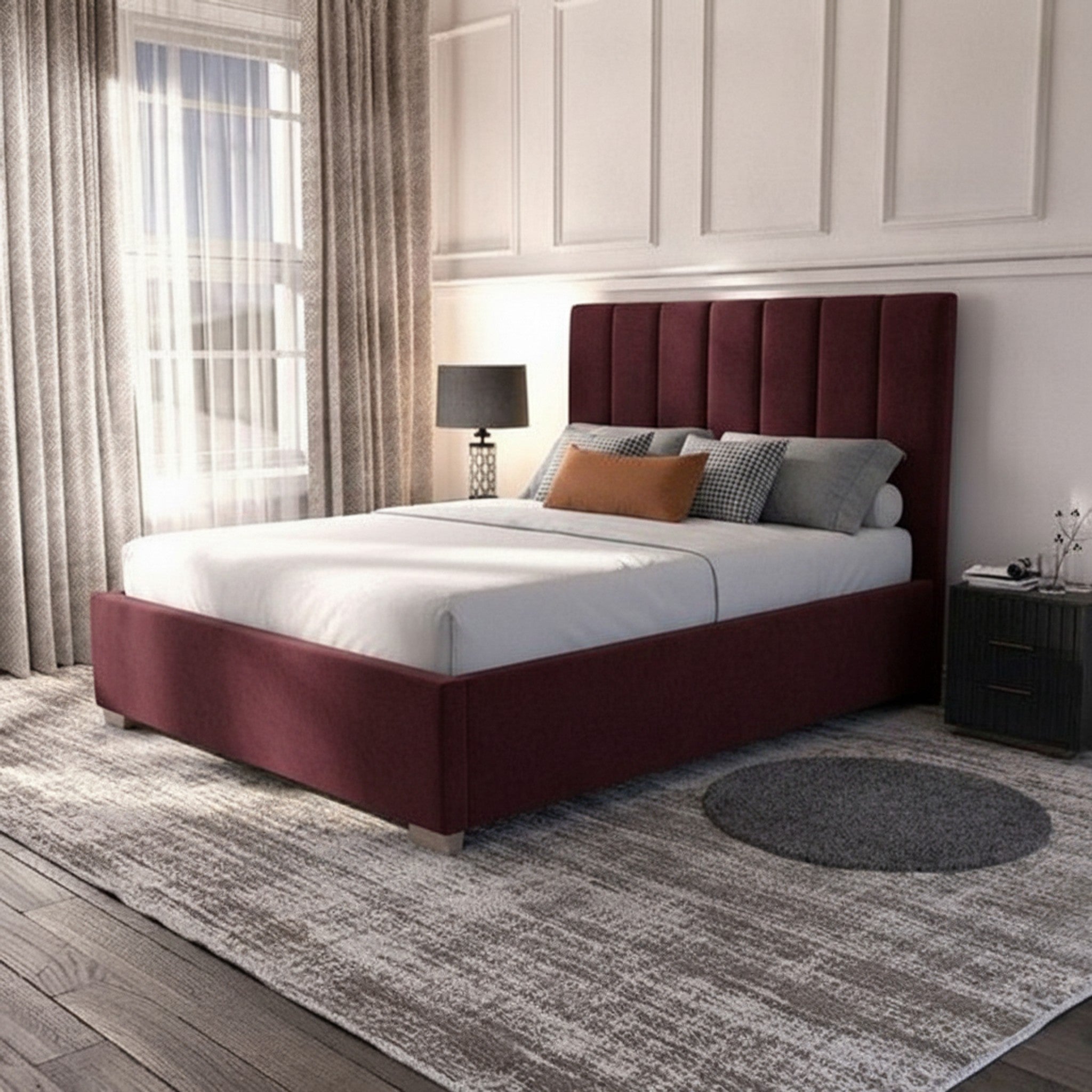 Claret Cubic Panel Ottoman Storage Bed