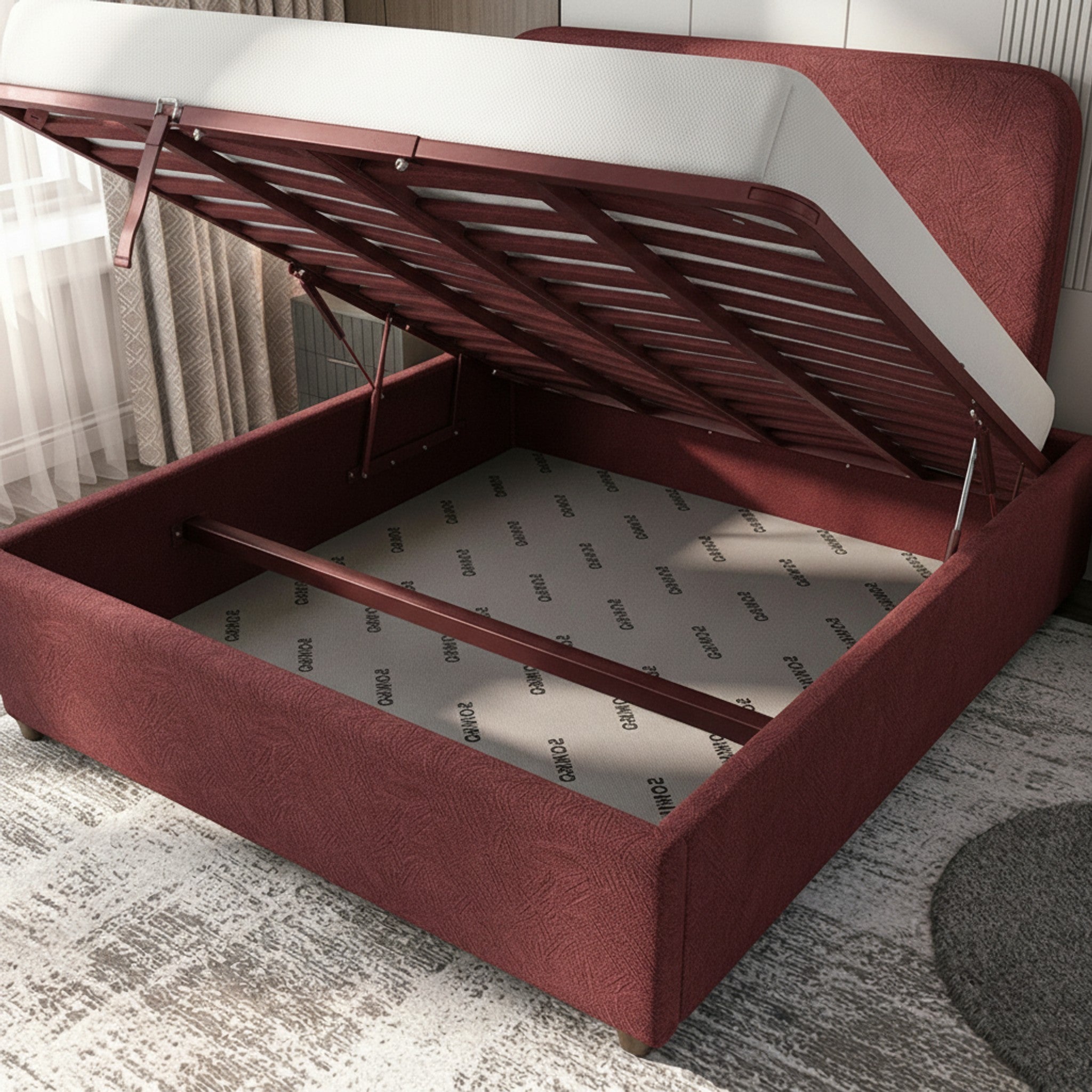 Claret Curb Plain Ottoman Bed