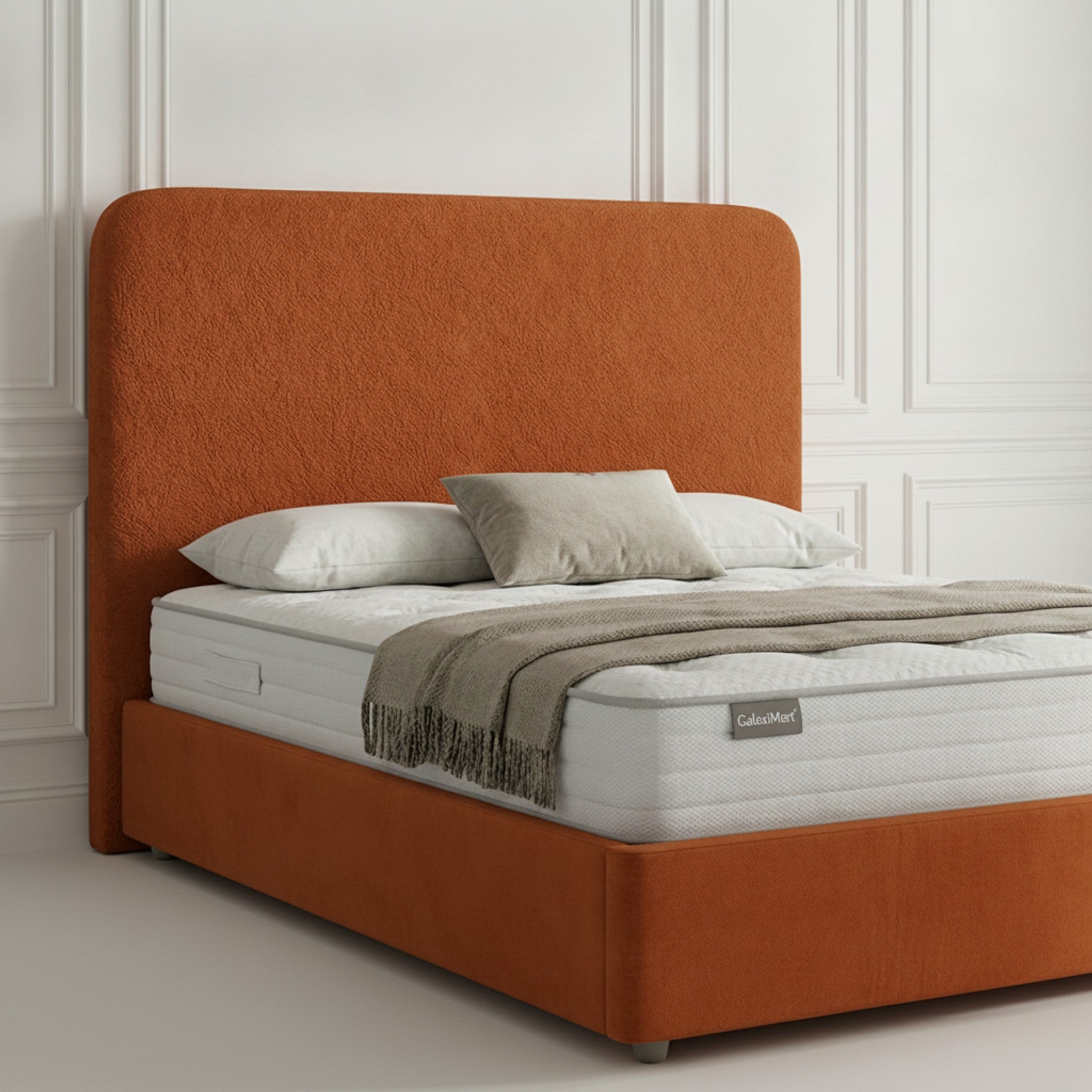 Burnt Orange Curb Plain Ottoman Bed with Storage