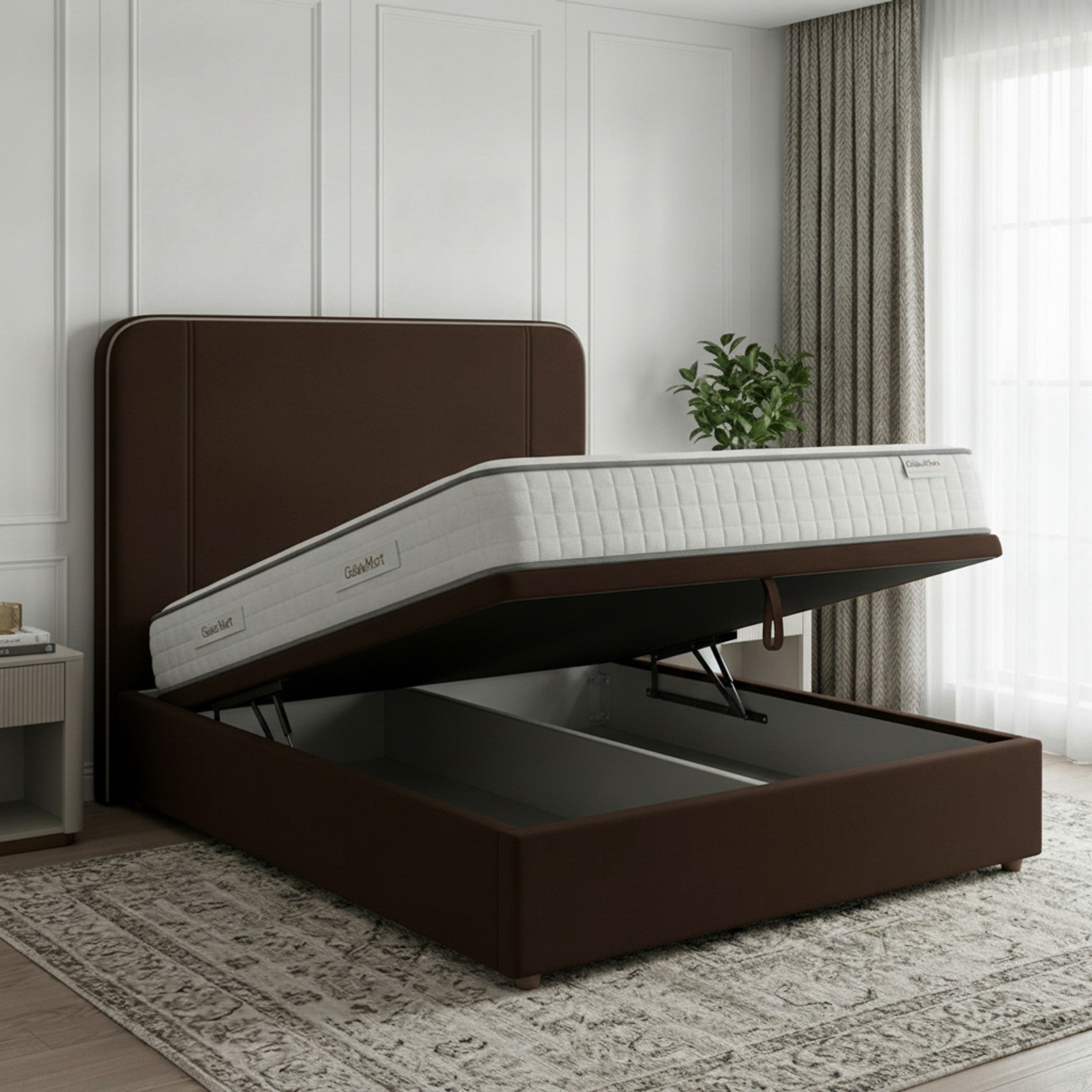 Bourneville Curb Plain Ottoman Bed with Gas-Lift Storage