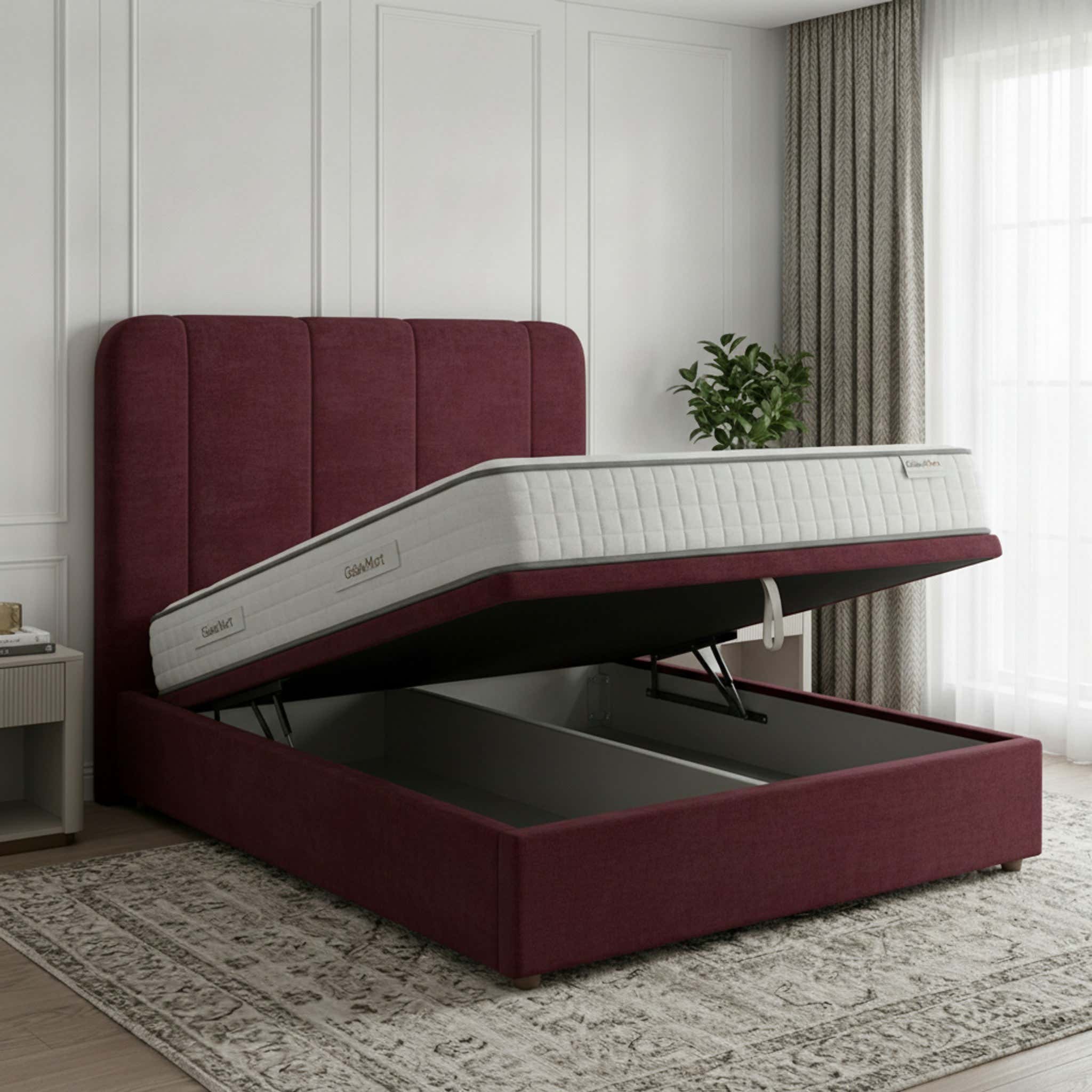 Claret Curb Plain Ottoman Bed
