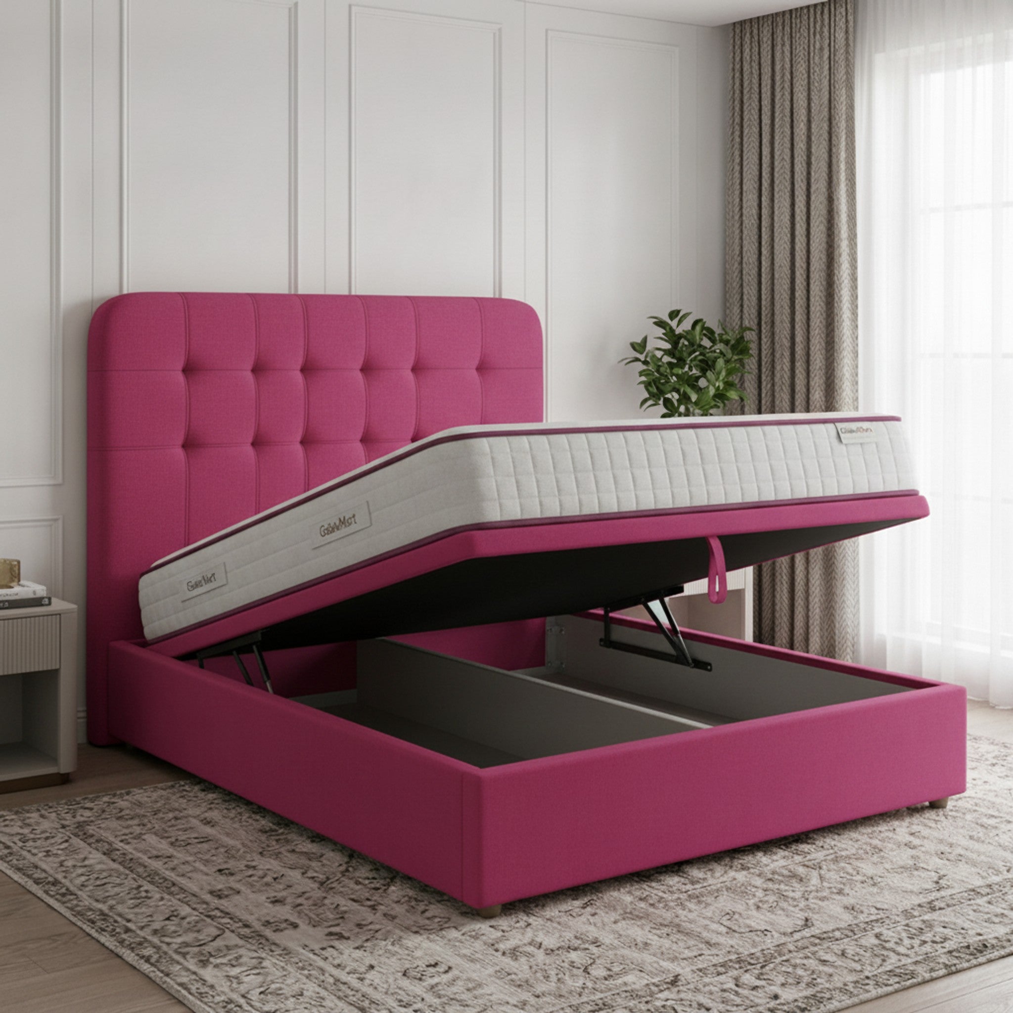 Cerise Curb Plain Ottoman Bed with Storage