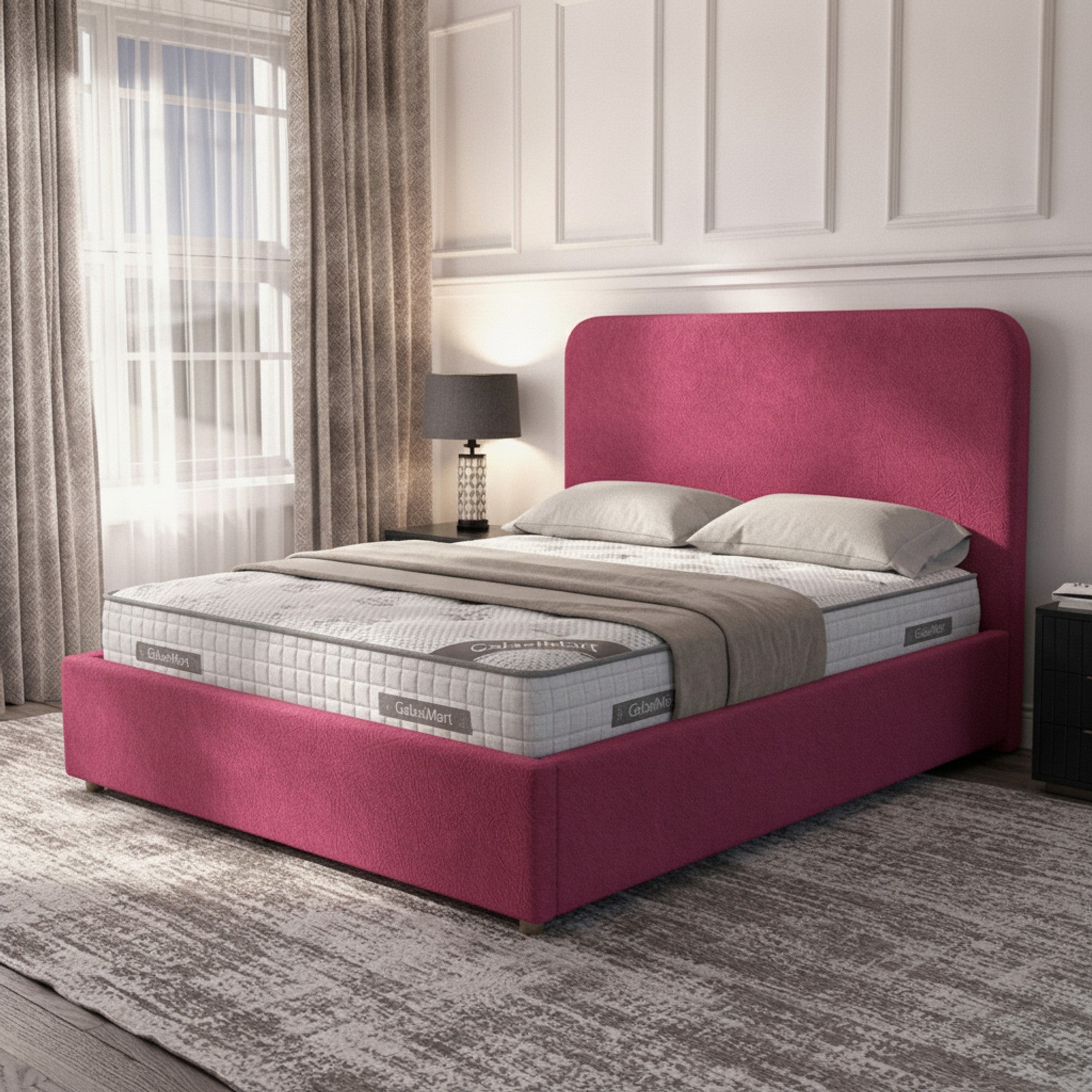 Cerise Curb Plain Ottoman Bed with Storage