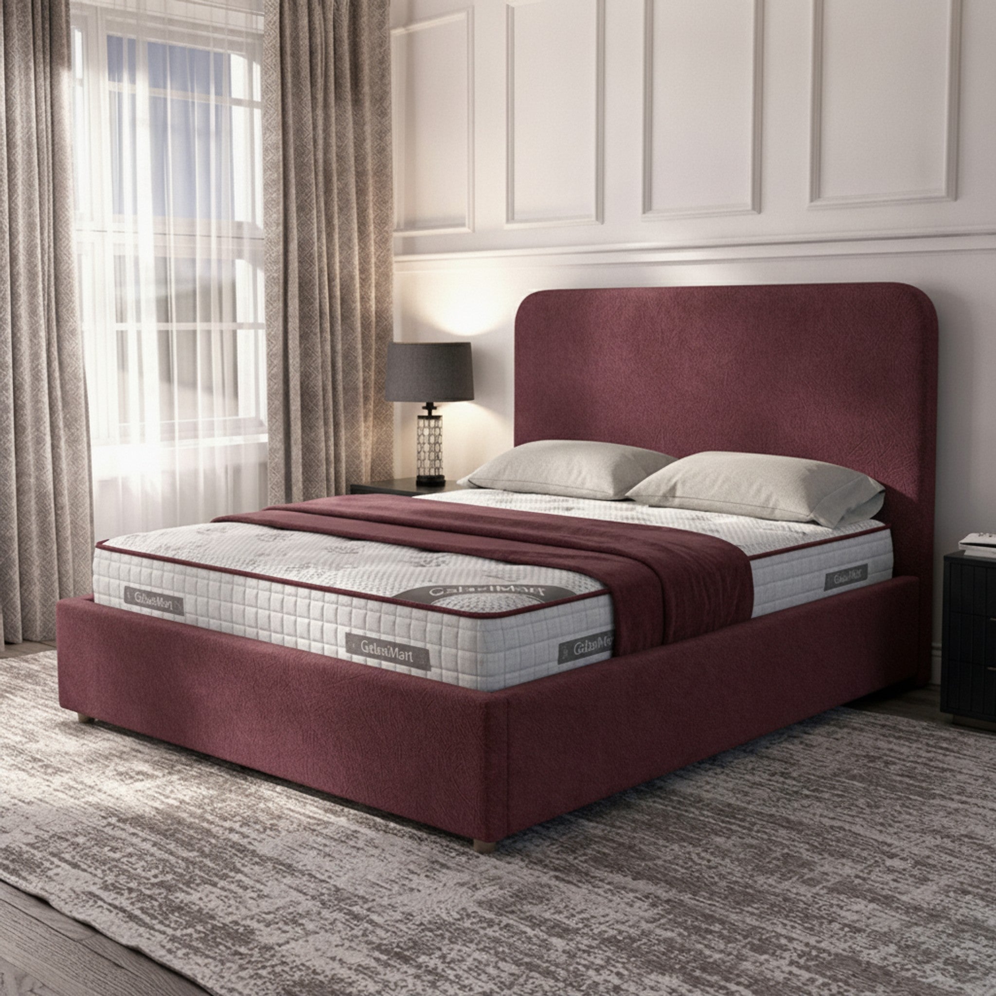 Claret Curb Plain Ottoman Bed
