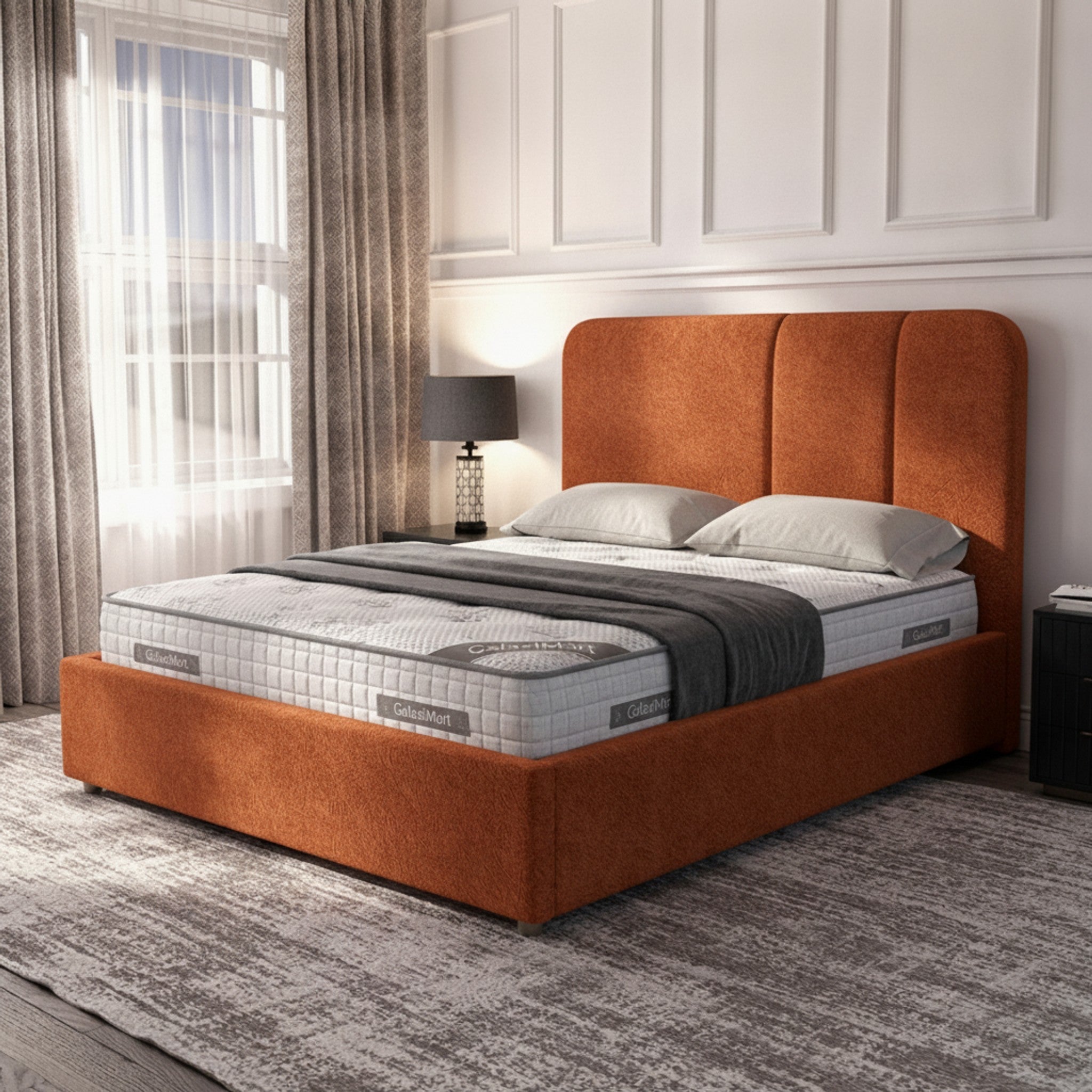 Burnt Orange Curb Plain Ottoman Bed with Storage