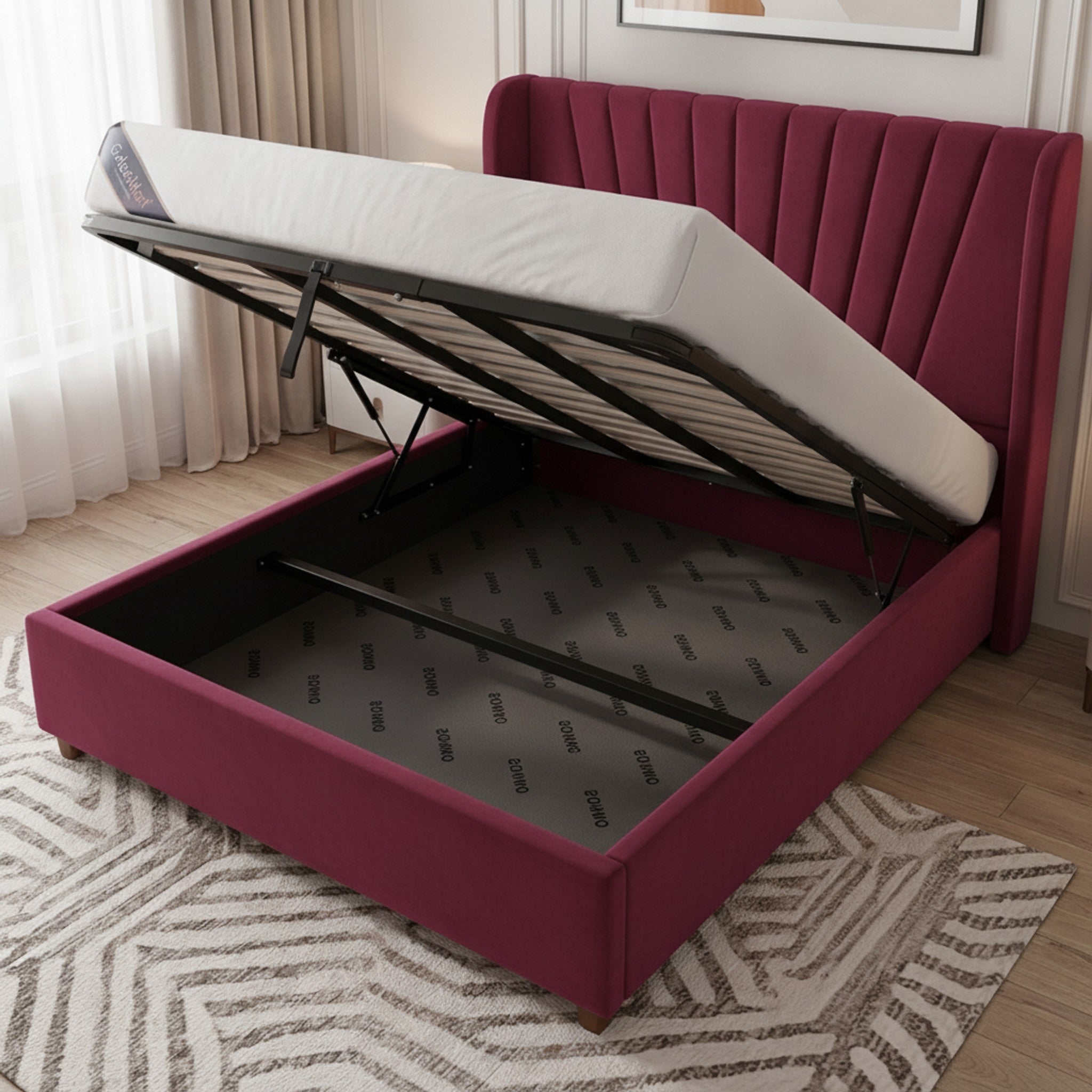 Cerise Deco Panel Ottoman Bed | Premium Gas-Lift Storage