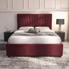 Claret Deco Panel Ottoman Bed | Luxurious Storage Bed