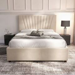 Cream Deco Panel Ottoman Bed with Gas-Lift Storage