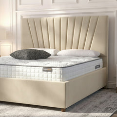 Cream Deco Panel Ottoman Bed with Gas-Lift Storage