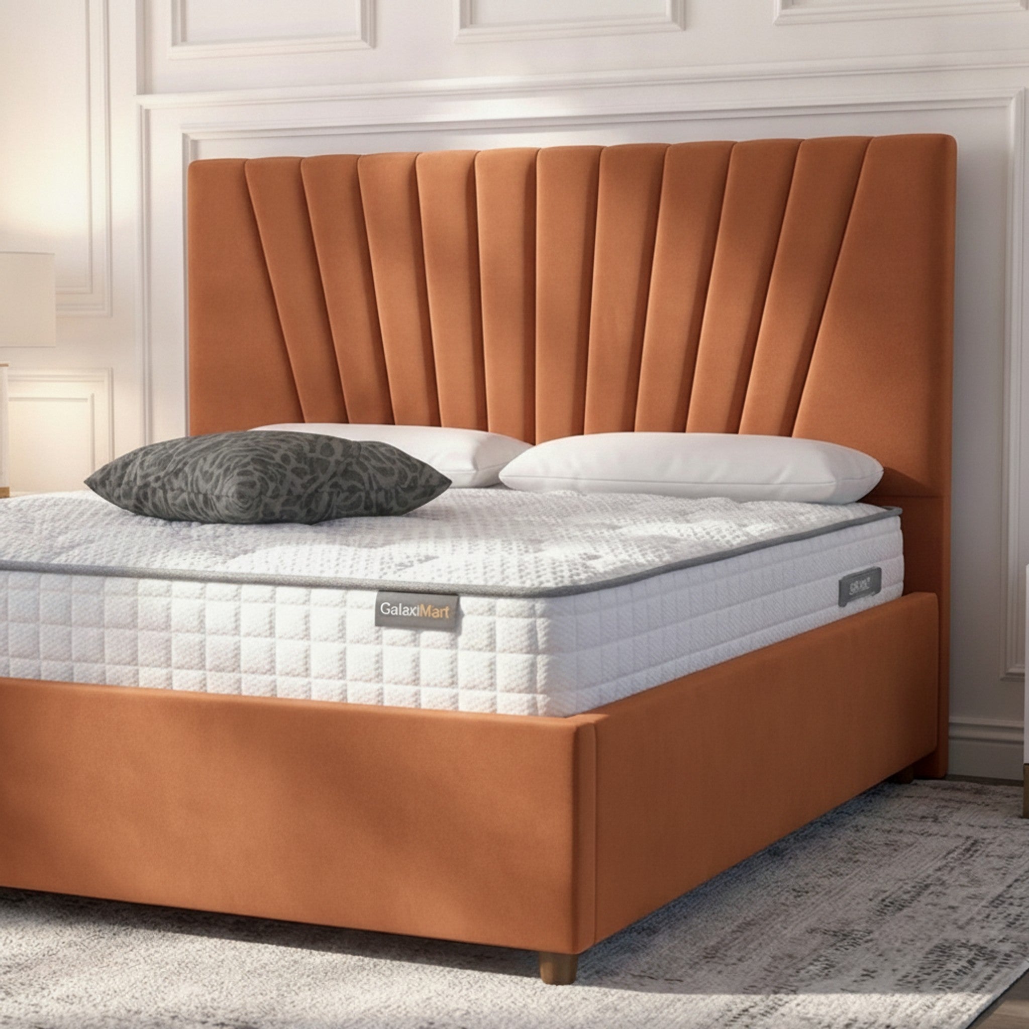 Burnt Orange Deco Panel Ottoman Bed
