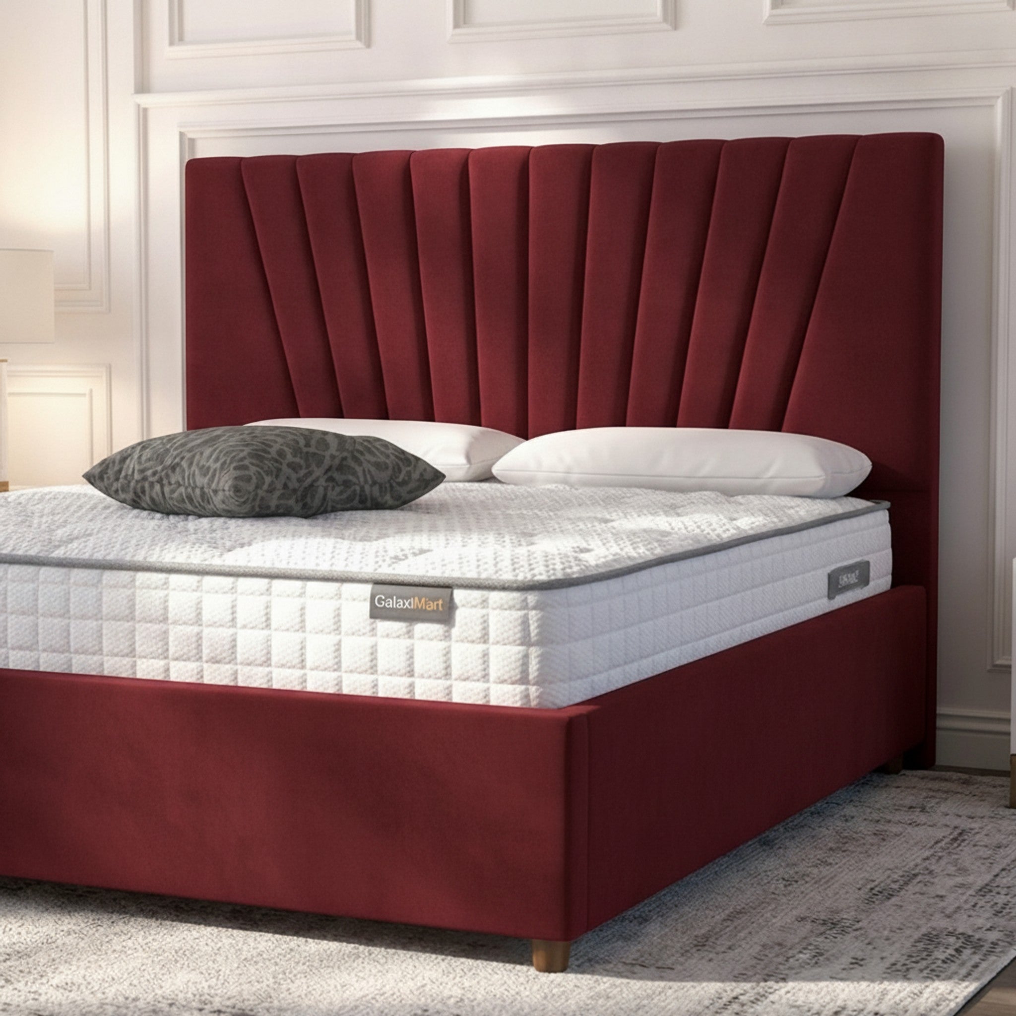 Claret Deco Panel Ottoman Bed | Luxurious Storage Bed