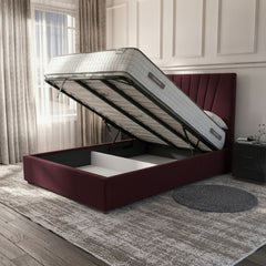 Claret Deco Panel Ottoman Bed | Luxurious Storage Bed