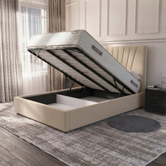Cream Deco Panel Ottoman Bed with Gas-Lift Storage