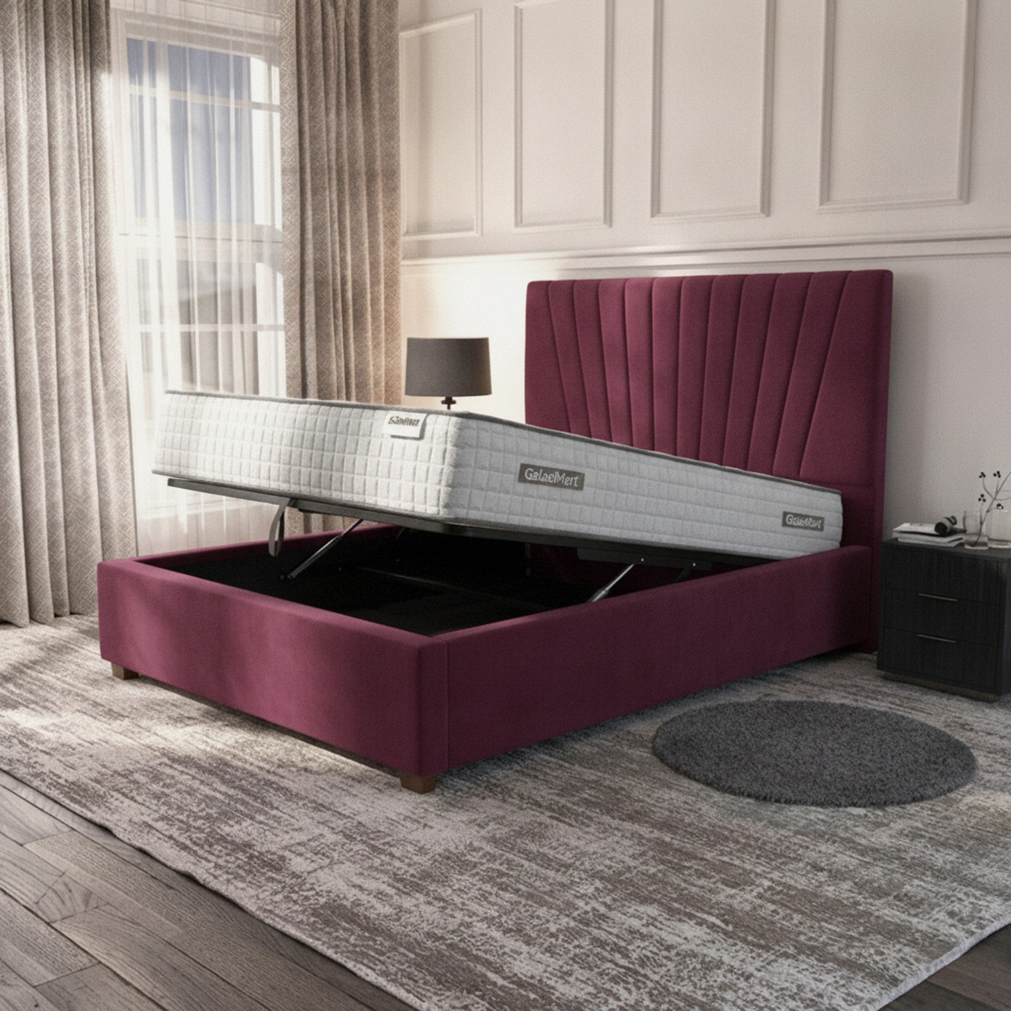 Cerise Deco Panel Ottoman Bed | Premium Gas-Lift Storage