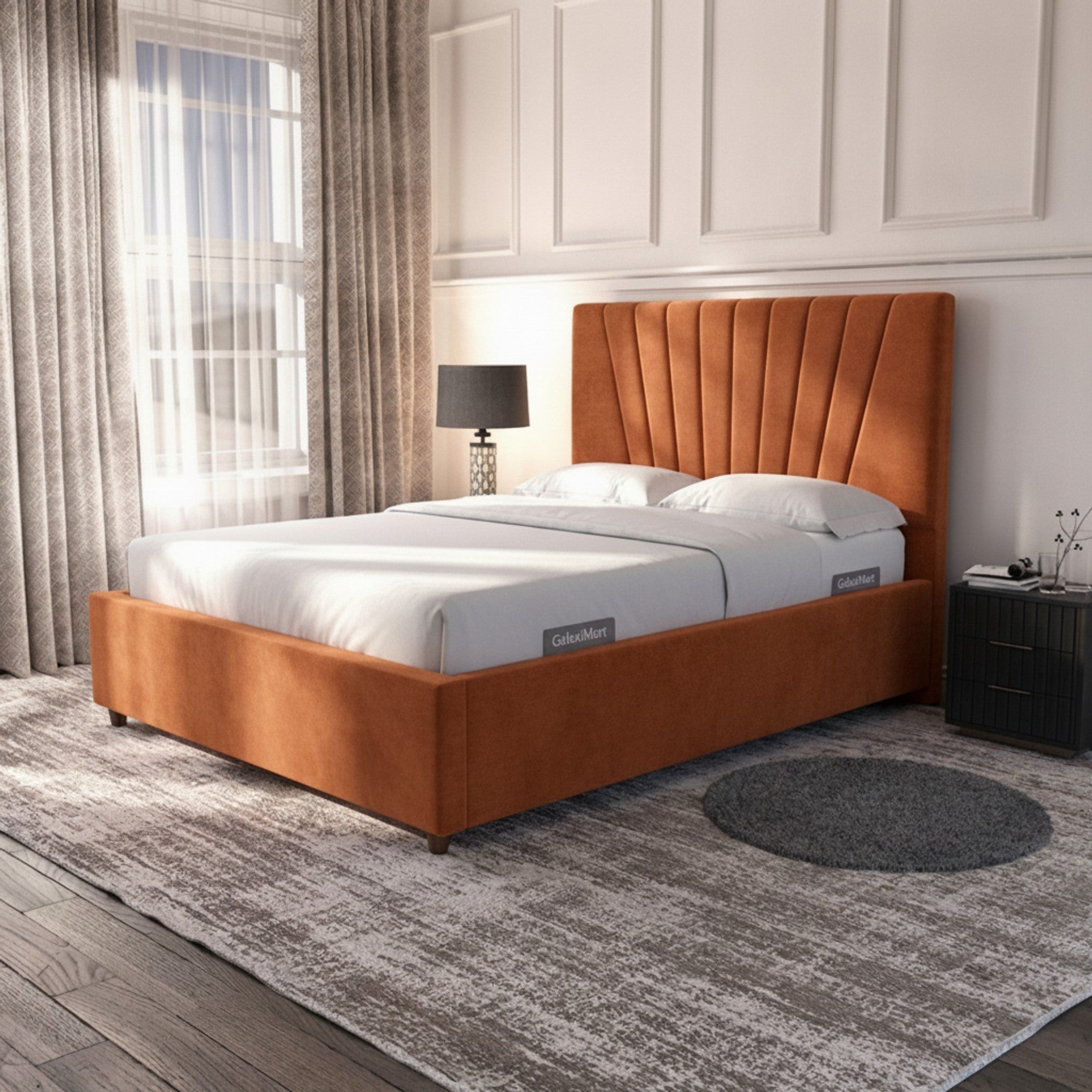 Burnt Orange Deco Panel Ottoman Bed
