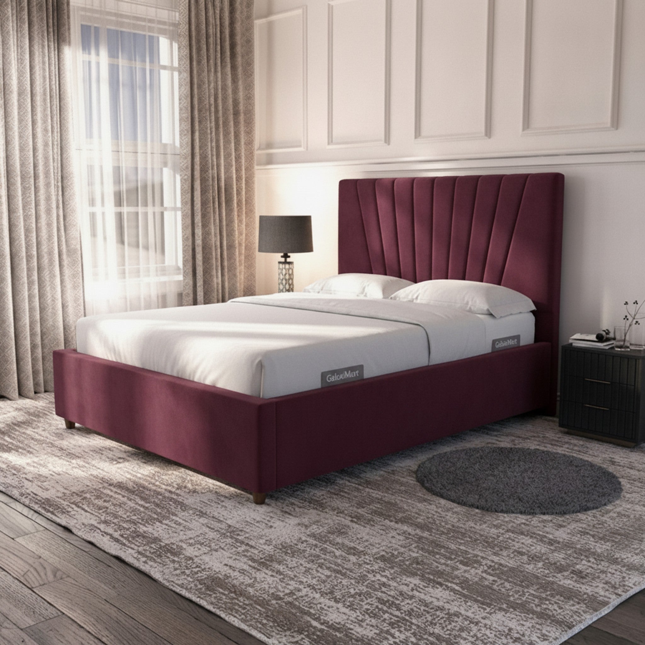 Claret Deco Panel Ottoman Bed | Luxurious Storage Bed