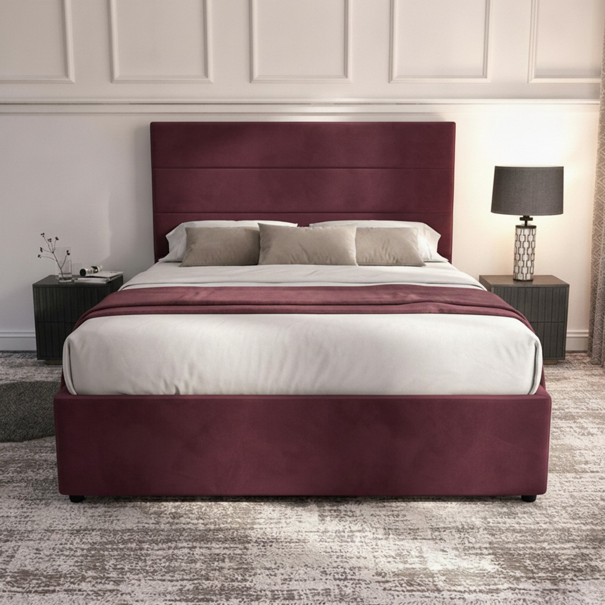 Claret Durham Ottoman Bed - Gas-Lift Storage