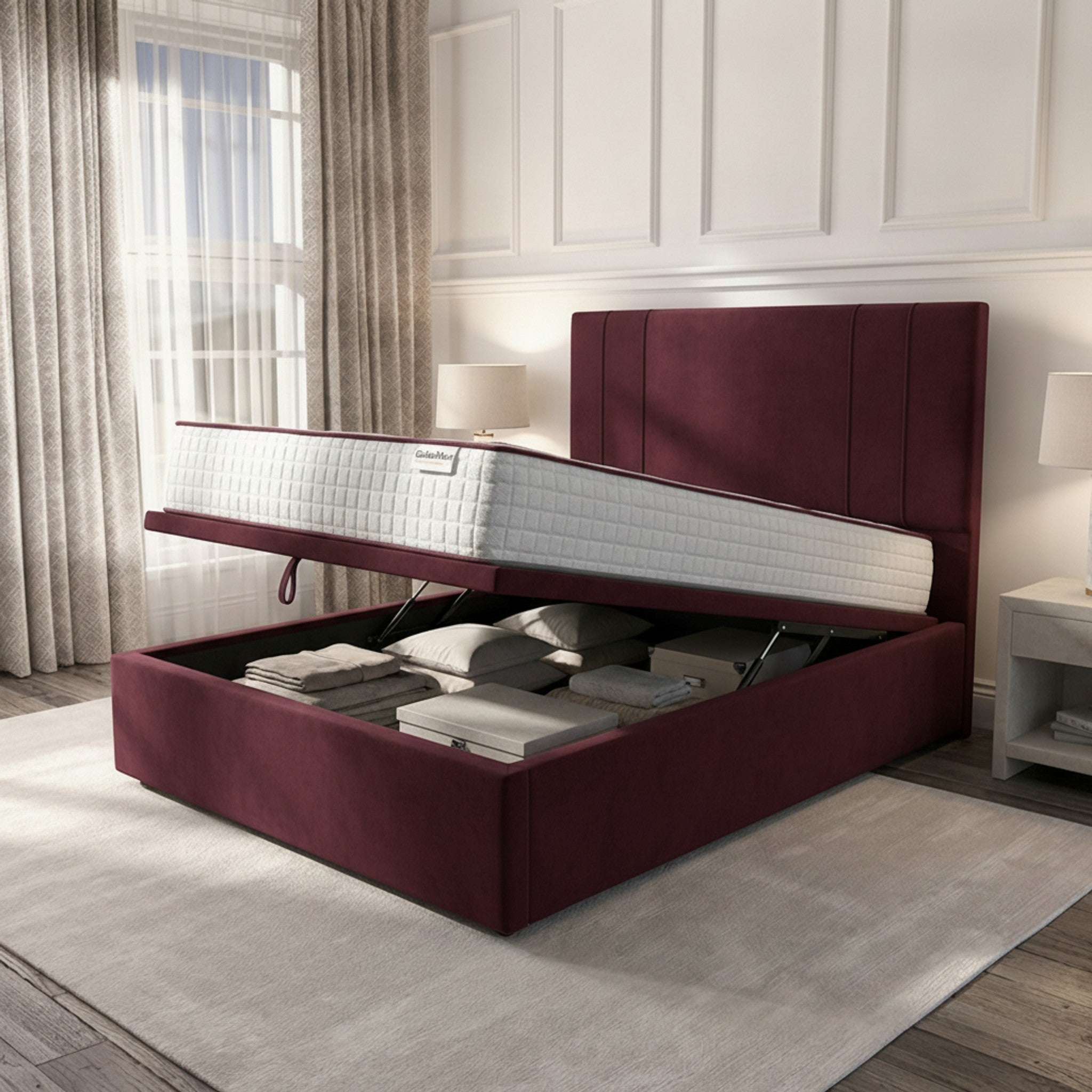 Claret Durham Ottoman Bed - Gas-Lift Storage