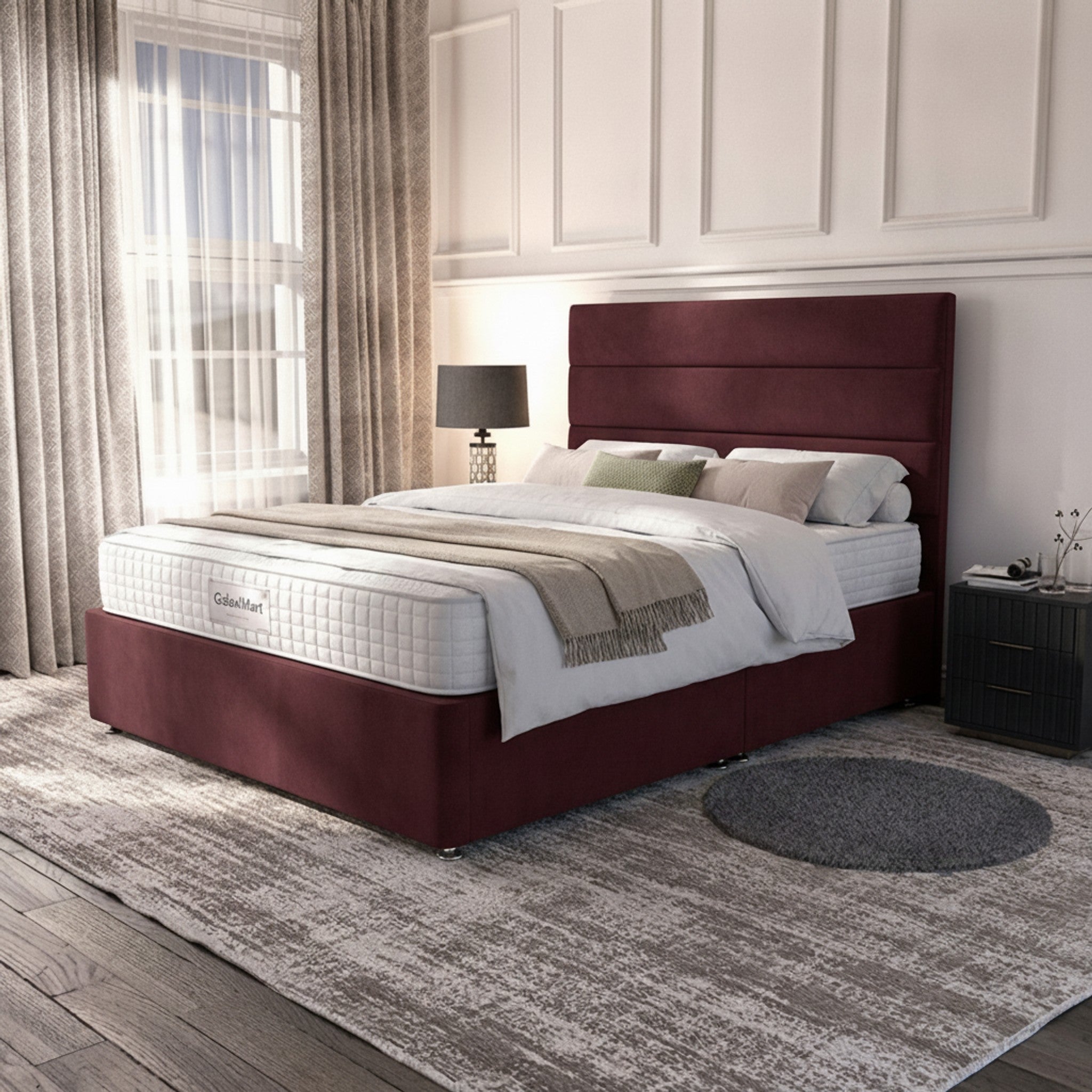 Claret Durham Ottoman Bed - Gas-Lift Storage