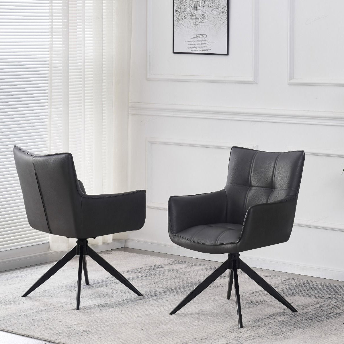 Casa 120cm Black & White Round Dining Table with Franca Swivel Chairs