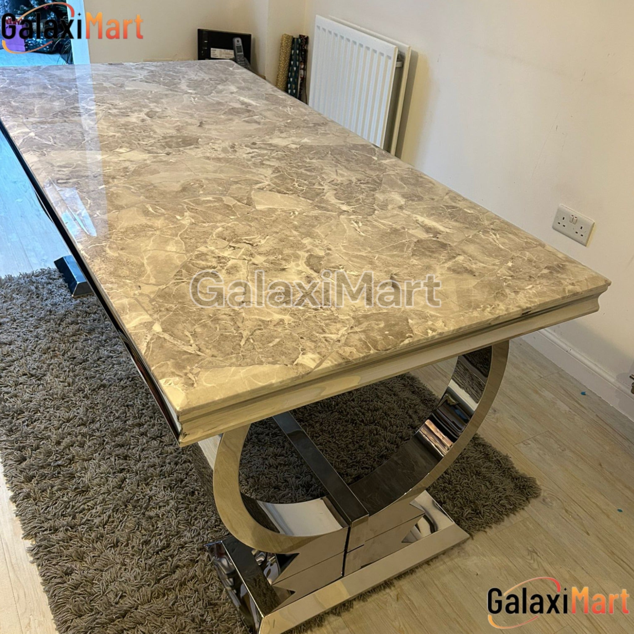 Arianna Grey Marble Dining Table With Majestic Loin Knocker Velvet Dining Chairs And Bench