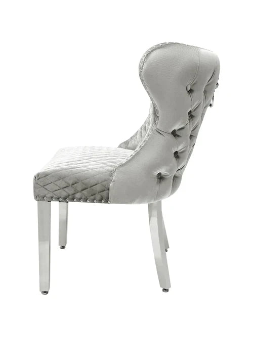2 Valentino Lion Knocker Velvet Luxury Dining Chairs, Tufted button