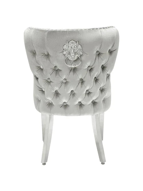 2 Valentino Lion Knocker Velvet Luxury Dining Chairs, Tufted button