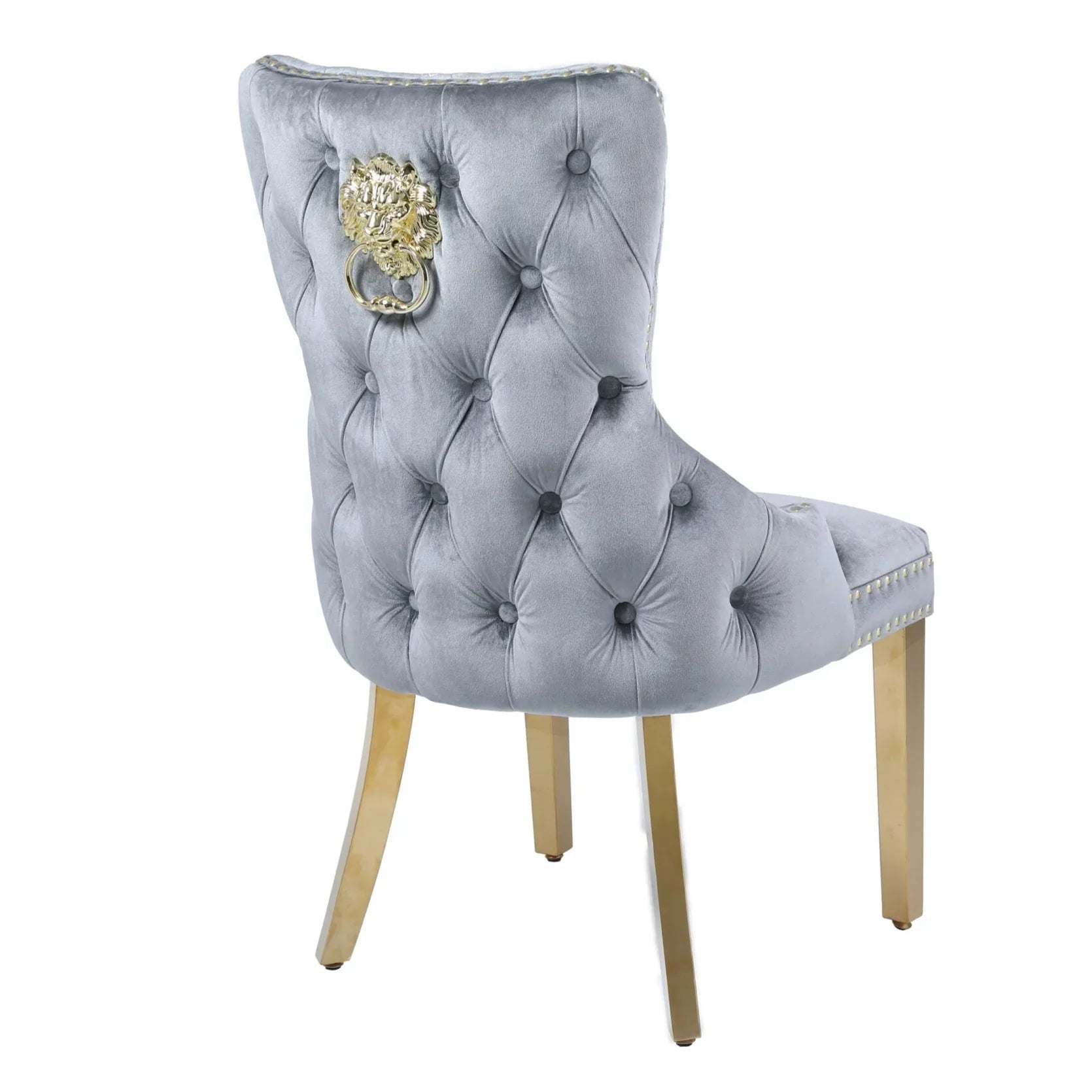 180cm Revello Black & Gold Marble Dining Table with Victoria Gold Lion Knocker Buttoned Back Velvet Chairs