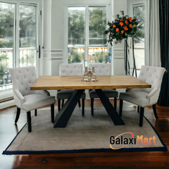 Axel 180cm Oka Wooden Top Dining Table With Set of Majestic Ring Knocker Dining Chairs