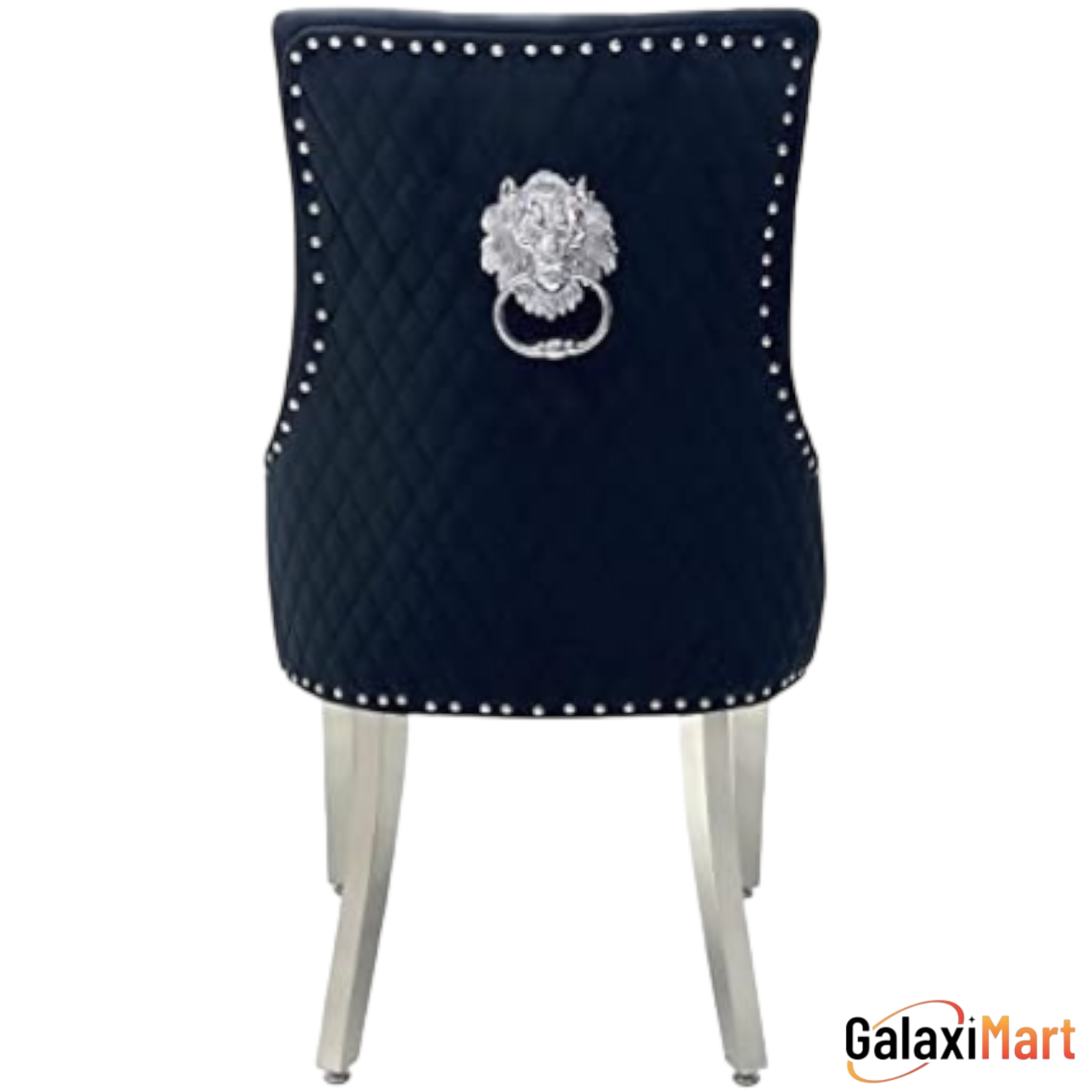 Arial Marble & Chrome Dining Table With Lion Knocker Velvet Chairs
