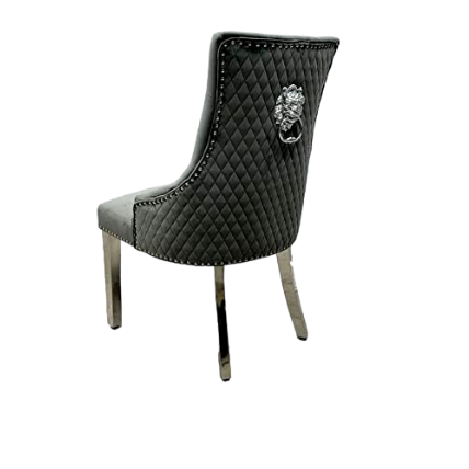 Arial White Marble Dining Table With Loin Knocker Velvet Dining Chairs