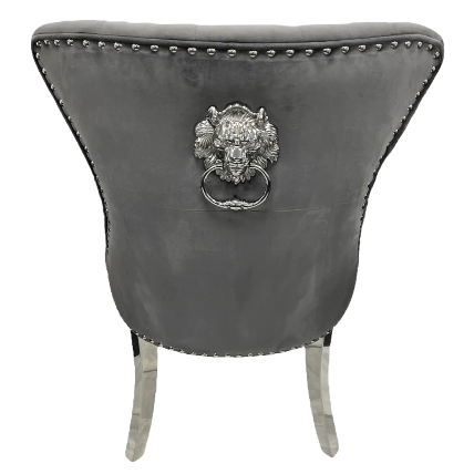 Ariel Black Marble Dining Table with Megan Lion Knocker Plain Back Velvet Dining Chairs