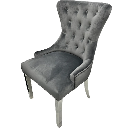 Ariel Black Marble Dining Table with Megan Lion Knocker Plain Back Velvet Dining Chairs