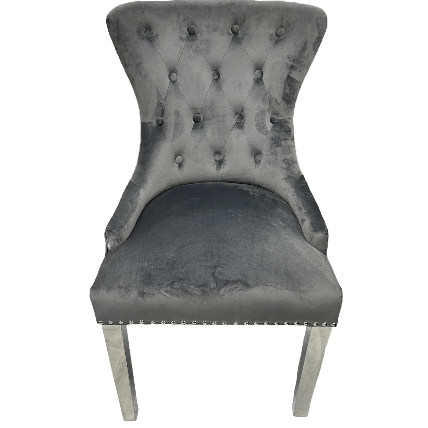 Ariel Black Marble Dining Table with Megan Lion Knocker Plain Back Velvet Dining Chairs