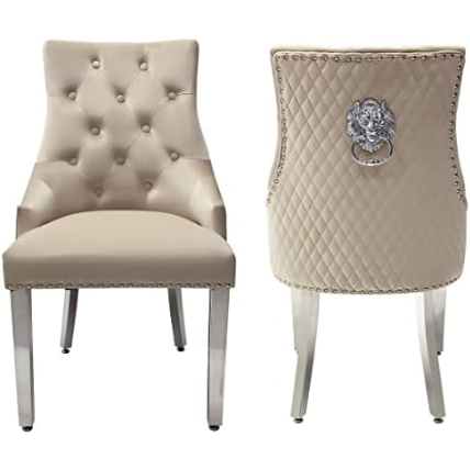 Arial White Marble Dining Table With Loin Knocker Velvet Dining Chairs
