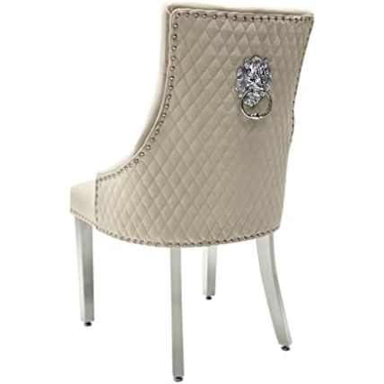 Arial White Marble Dining Table With Loin Knocker Velvet Dining Chairs
