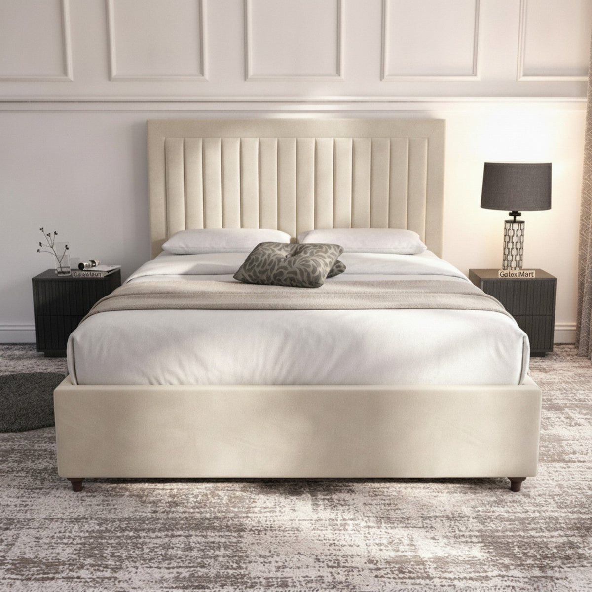 Cream Hamilton Ottoman Bed | Gas-Lift Storage