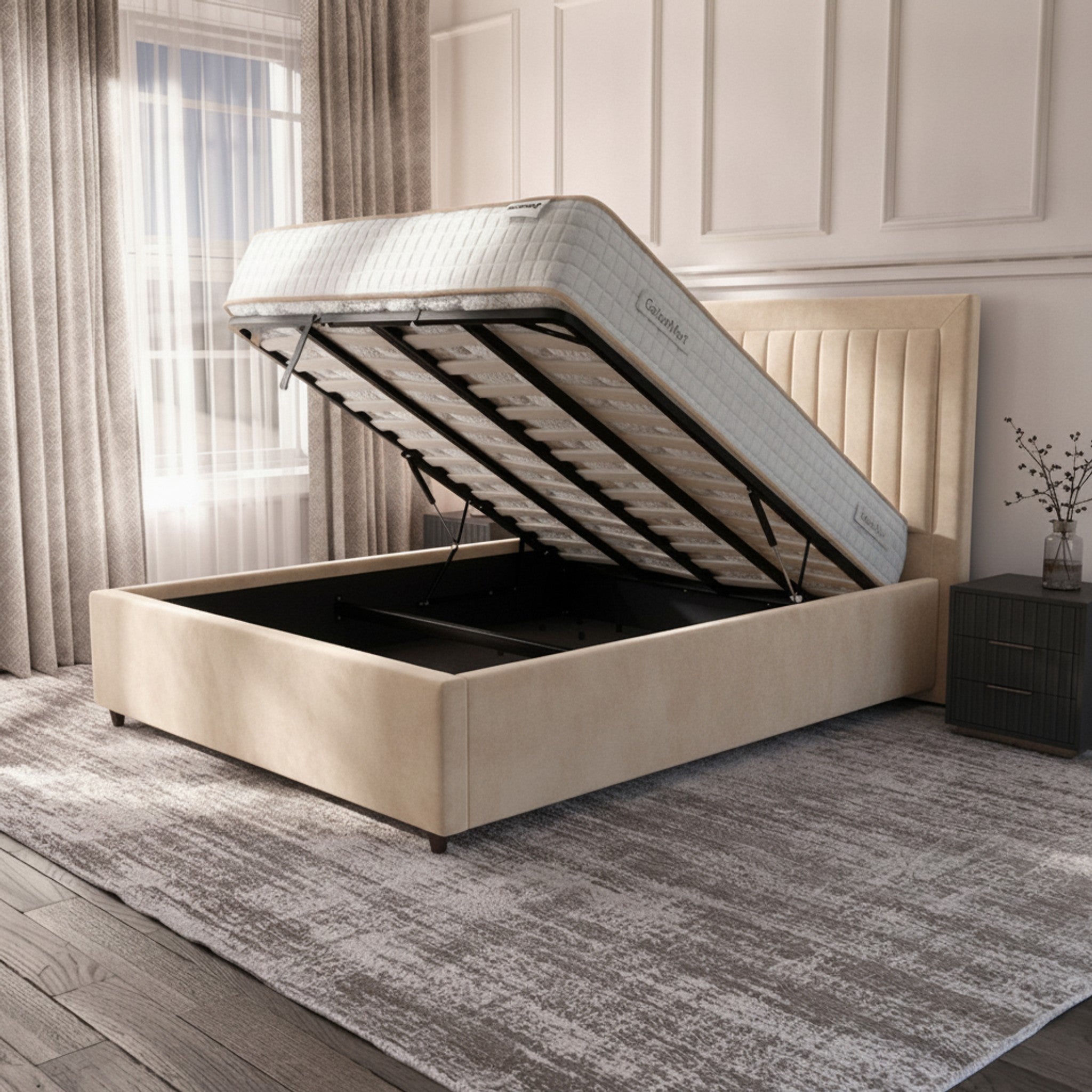 Cream Hamilton Ottoman Bed | Gas-Lift Storage