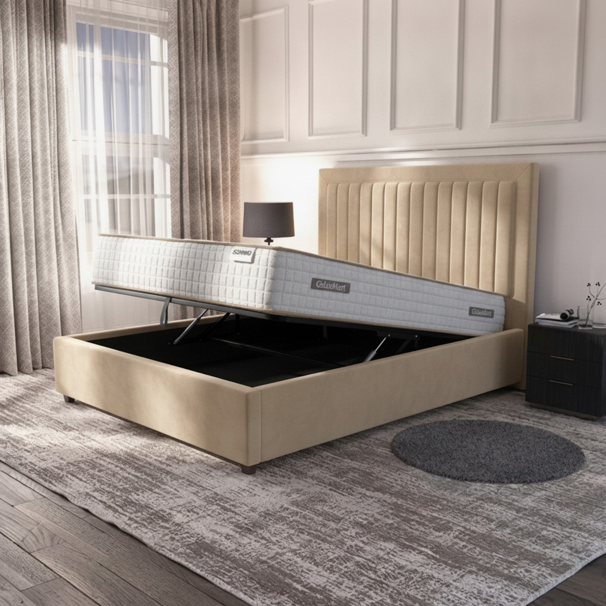 Cream Hamilton Ottoman Bed | Gas-Lift Storage